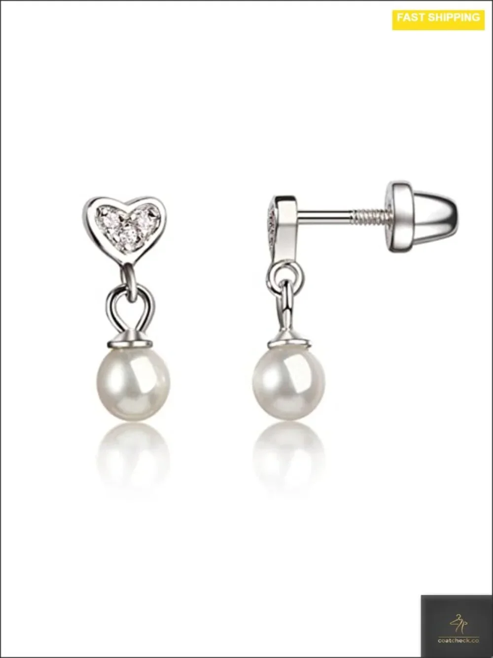Sterling Silver Freshwater Pearl Drop Earrings with Screw Backs for Sensitive